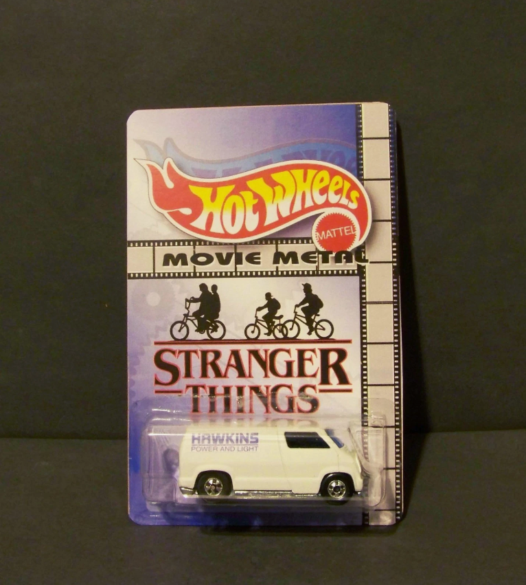 Custom HotWheels "Hawkins Van" and package of "Movie Metal" STRANGER THINGS